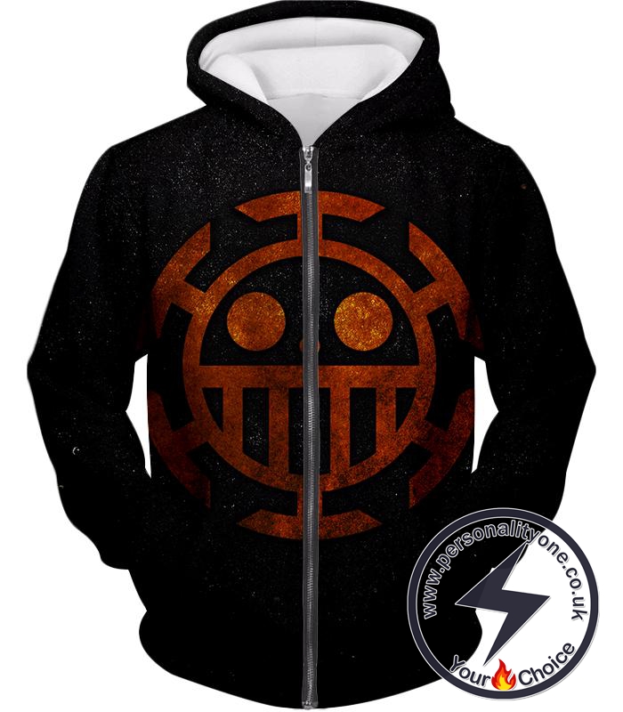 One Piece Cool Heart Pirates Flag Logo Black Zip Up Hoodie